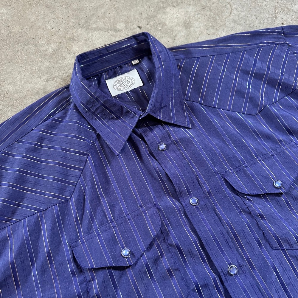 Gibson Trading Co Western Shirt Mens 3XLT Purple‎ Metallic Stripe Pearl Snap